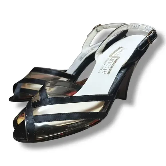 Vintage Mervyn’s ‘About Town’ Black & Gold Sandal Heels – Size 6 - Picture 2 of 11